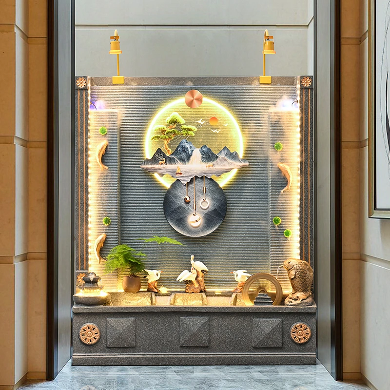 新欧式循环水流水喷泉客厅水幕墙屏风公司店铺客厅玄关装饰摆件