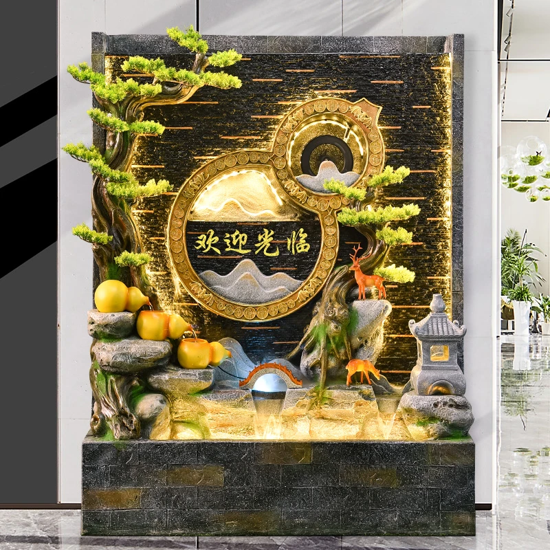 水幕墙流水墙庭院假山鱼池喷泉景观花园造景公司玄关室外屏风摆件