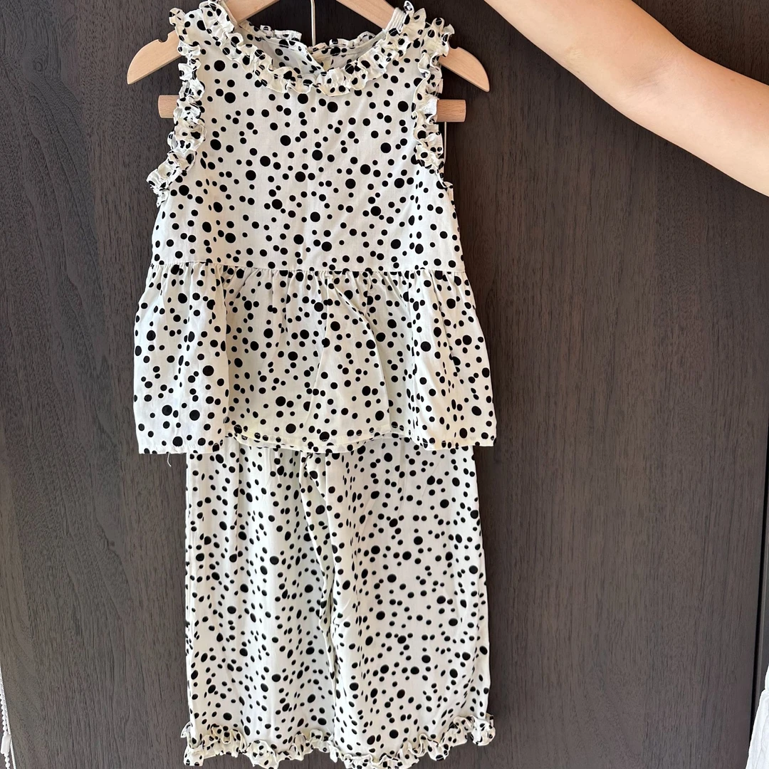 夏季轻薄女童套装波点透气女宝上衣裤子套装舒适洋气休闲风套装