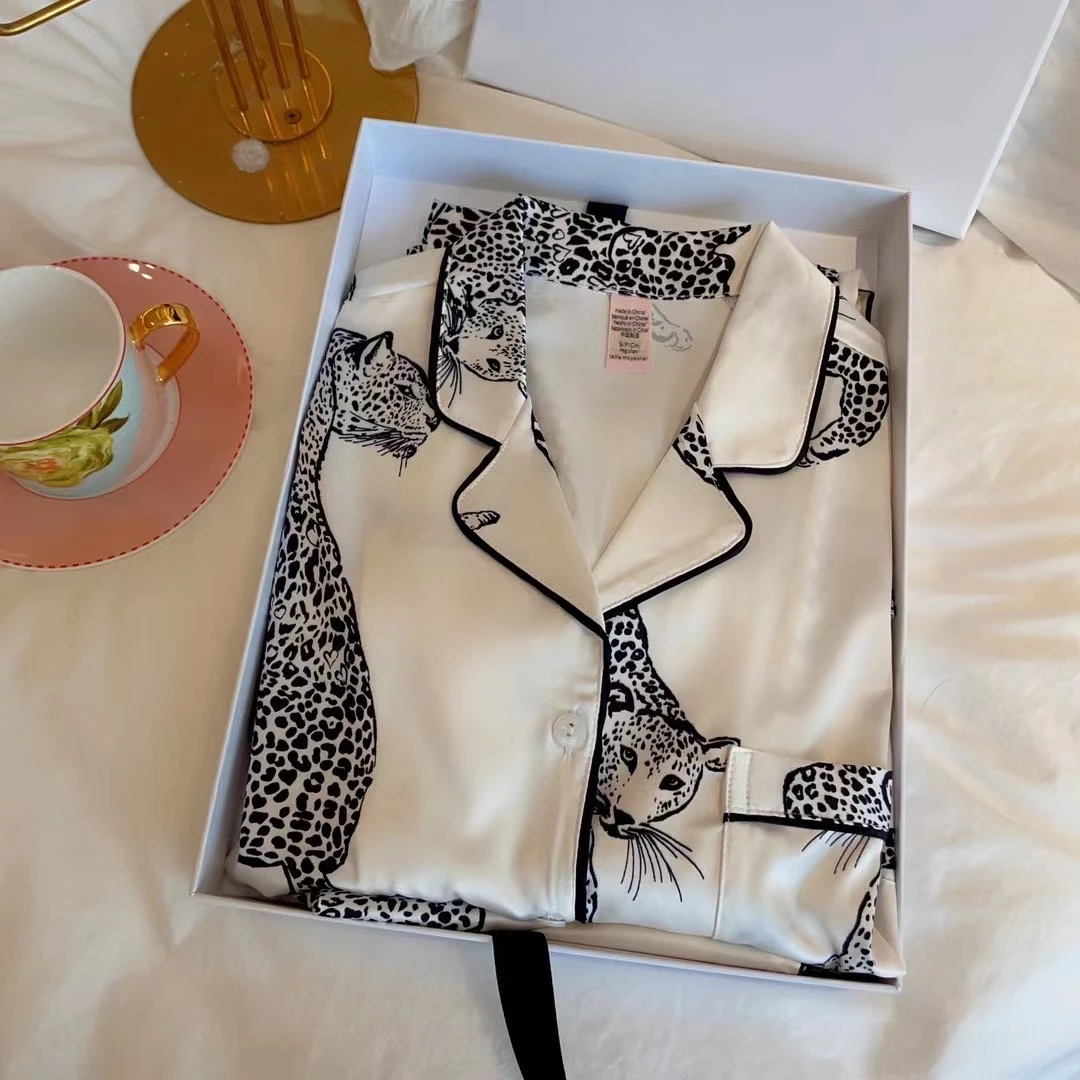 维多真丝绸缎面睡衣春秋夏季豹子高级感家居服长袖裤套装女的秘密