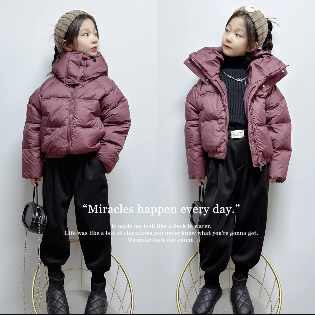 女童短款羽绒服冬装2023新款儿童洋气加厚白鸭绒连帽外套保暖上衣