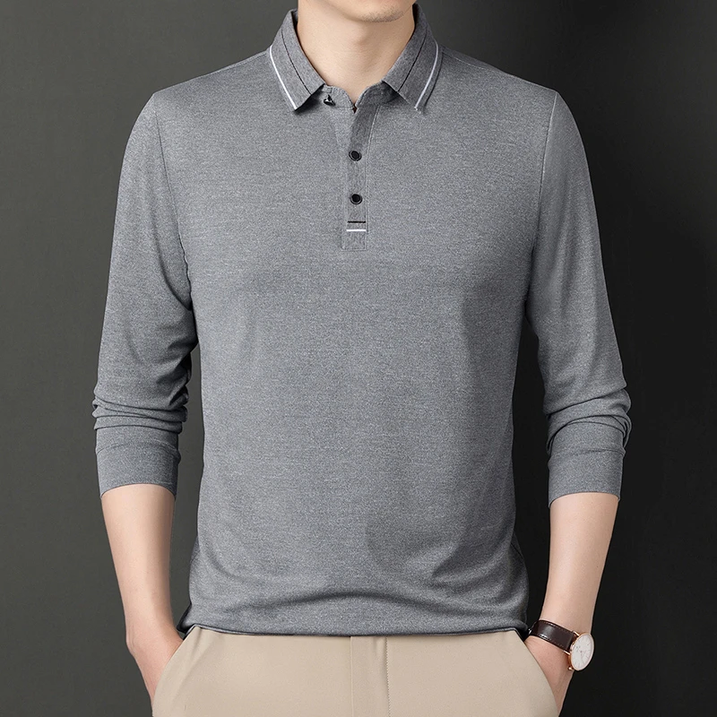 【T编码】新品百搭商务休闲男士长袖翻领polo