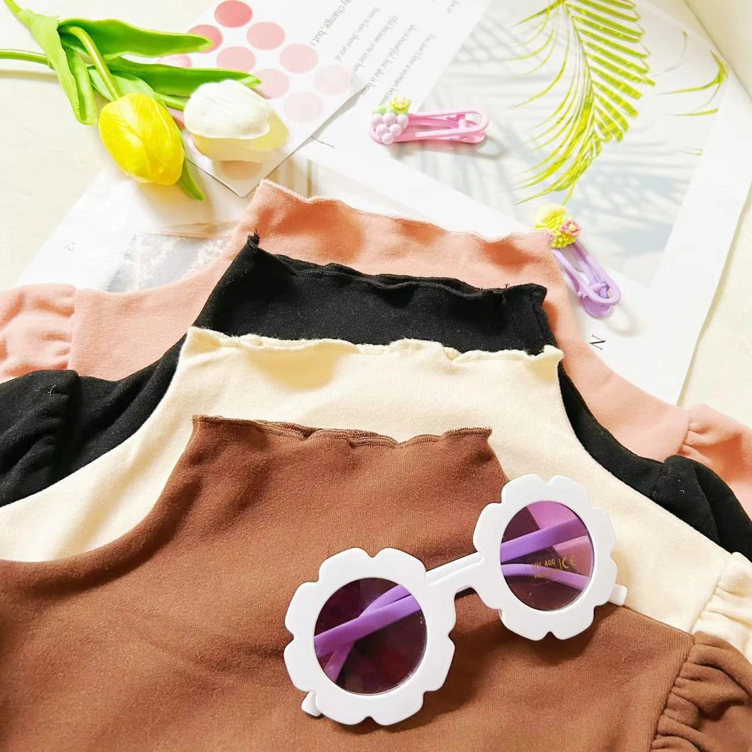 秋冬款女童加厚打底衫半高领女宝宝纯色上衣百搭小童加厚打底衣