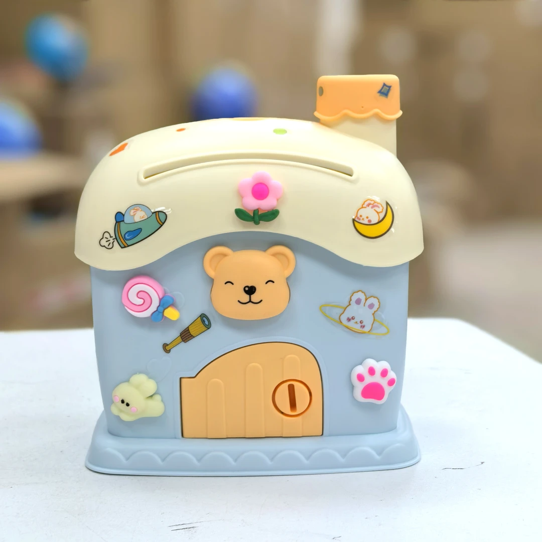 2024年新款蓝色蘑菇屋存钱罐DIY粘贴可存可取储蓄箱男女孩子