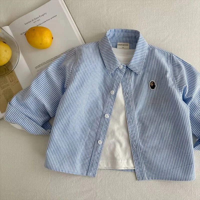 儿童长袖衬衫薄款春夏男童2025新款小童秋装上衣宝宝条纹衬衣韩版