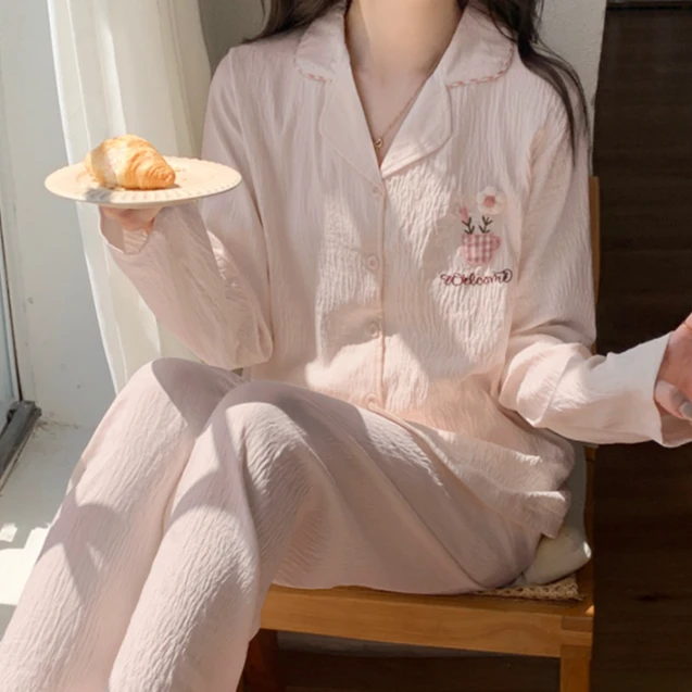 倾里倾外睡衣女士春秋款长袖简约休闲可外穿家居服套装L974