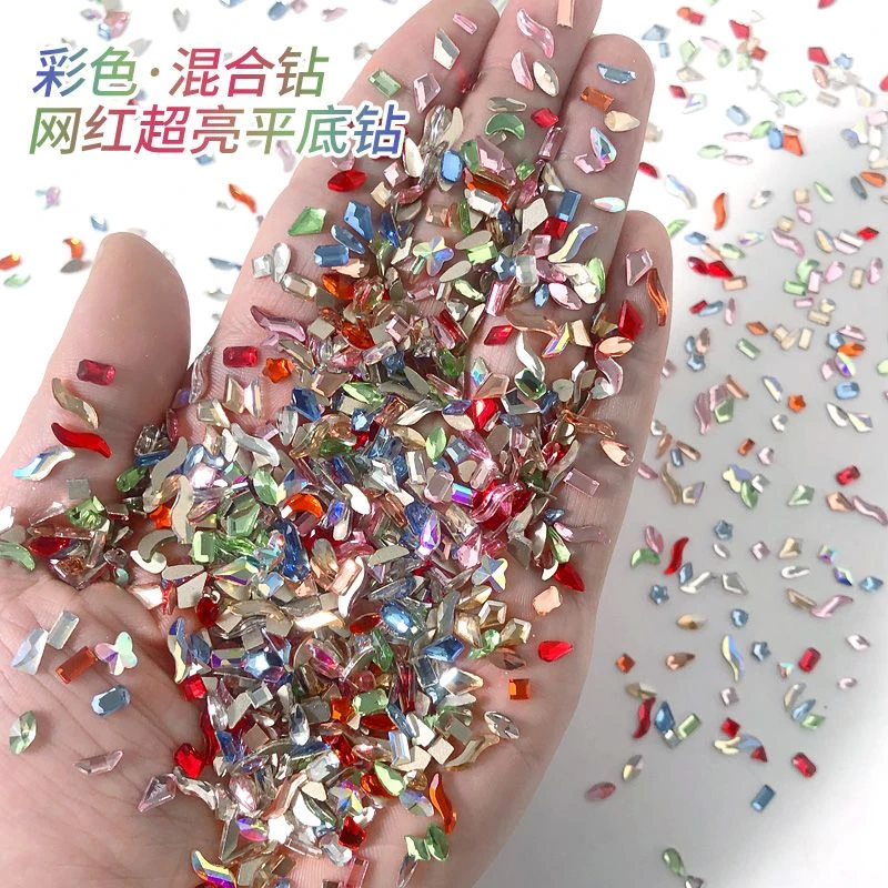 美甲新款小号平底钻彩色混装异形钻网红K9水钻超闪小猴子指甲饰品