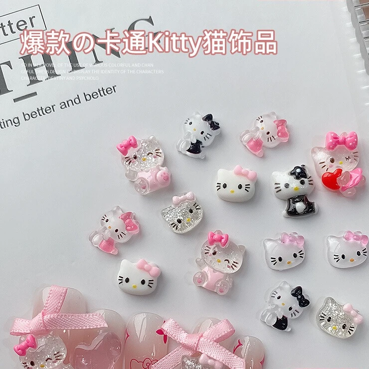 网红爆款hellokitty美甲饰品可爱迷你甜妹少女凯蒂猫树脂指甲配件