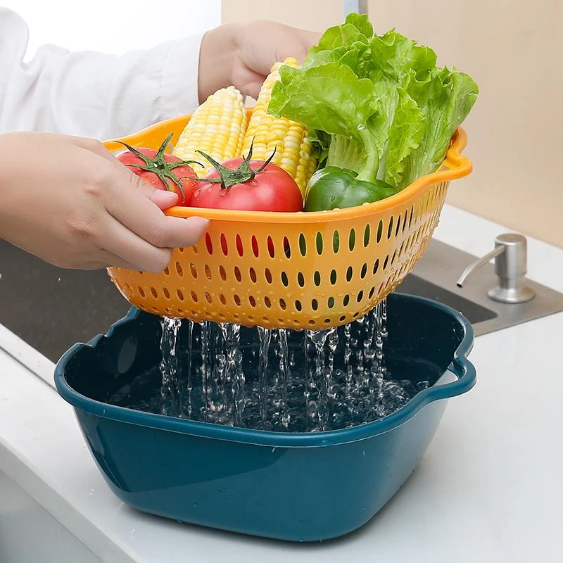 6件套双层塑料洗菜盆沥水篮子厨房神器多功能客厅家用洗水果菜篮
