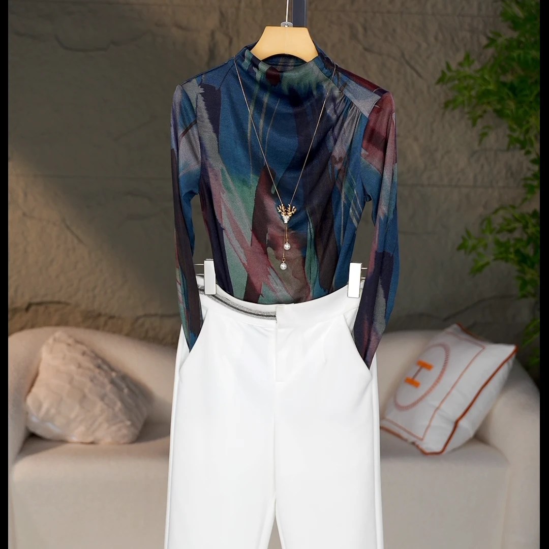 实际库存秋冬新款气质修身显瘦弹力记忆纱长袖打底衫女上衣轻奢22