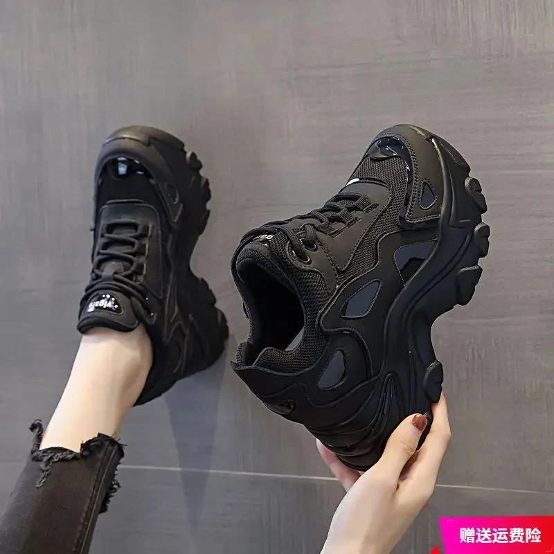 红蜻蜓牌内增高鞋子2023新款百搭秋季小个子显瘦8cm运动老爹鞋女