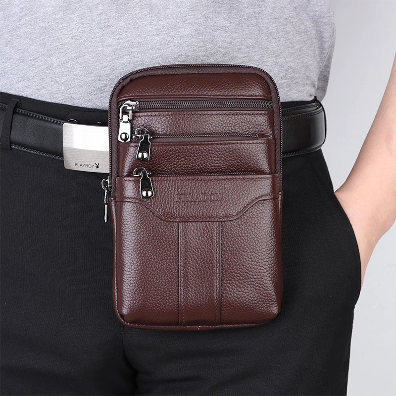 穿皮带手机包男士真皮腰包头层牛皮多功能工地耐磨潮流斜挎包67寸