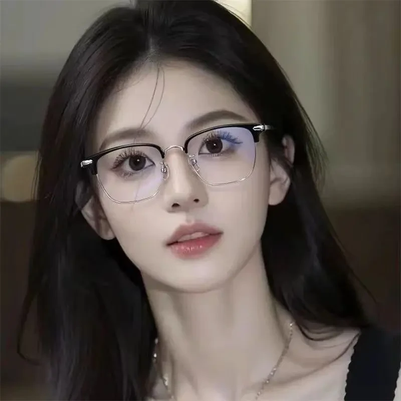 半框近视素颜眼镜女高颜值显脸小可配度数散光斯文理工男眼镜框