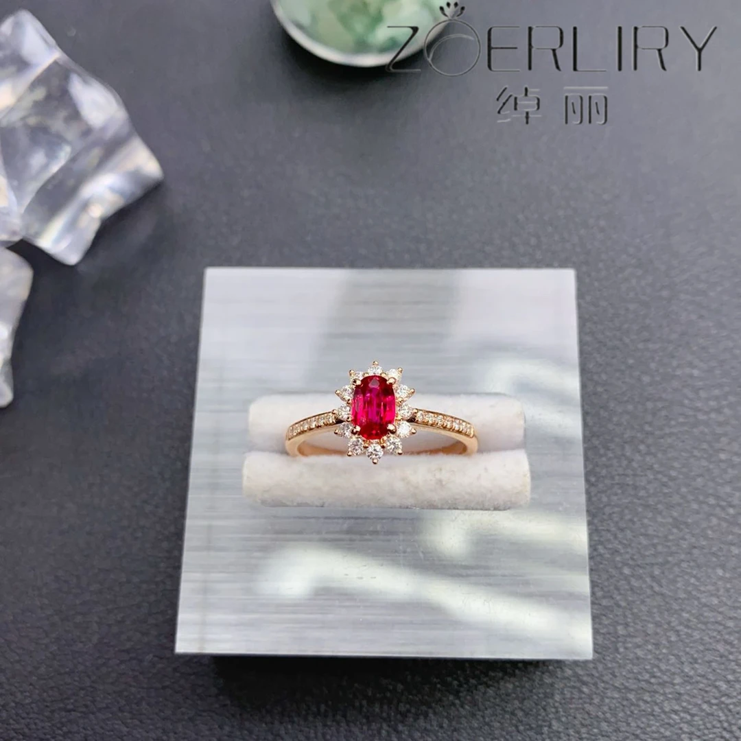 绰丽珠宝18k镶嵌钻石红宝石戒指 轻奢时尚