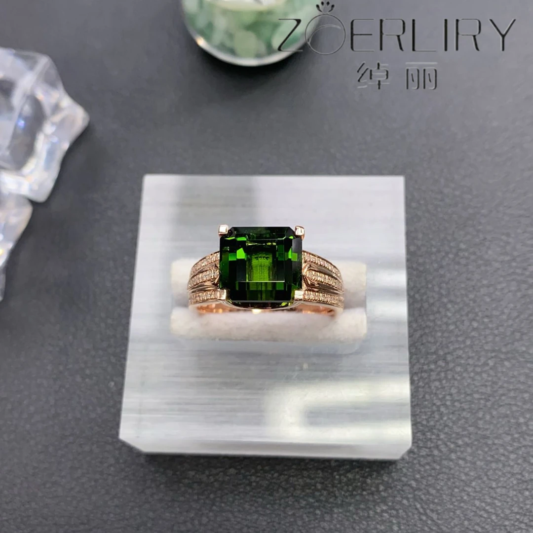 绰丽珠宝18k镶嵌钻石天然碧玺戒指 气质轻奢