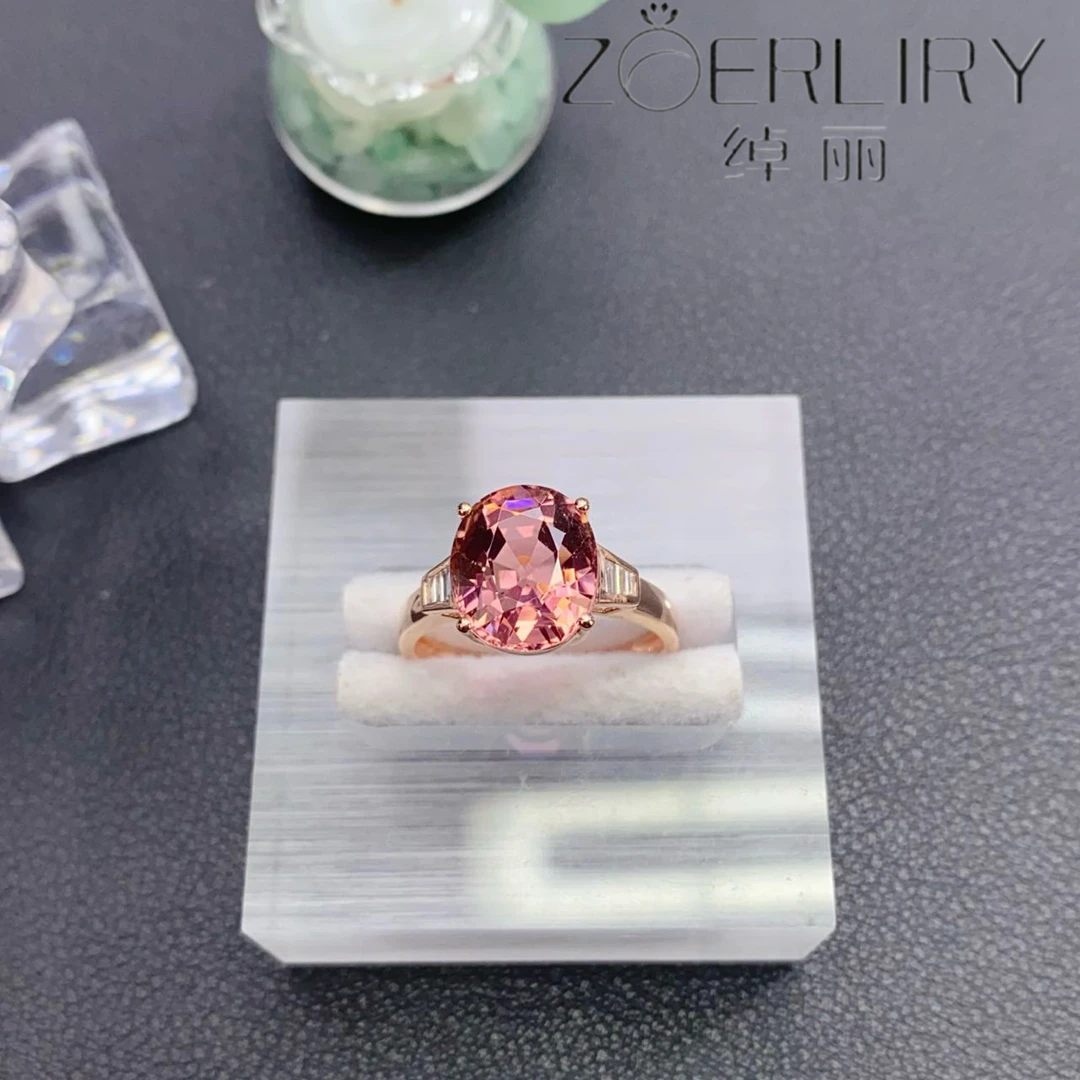 绰丽珠宝18k镶嵌钻石天然碧玺戒指精致轻奢