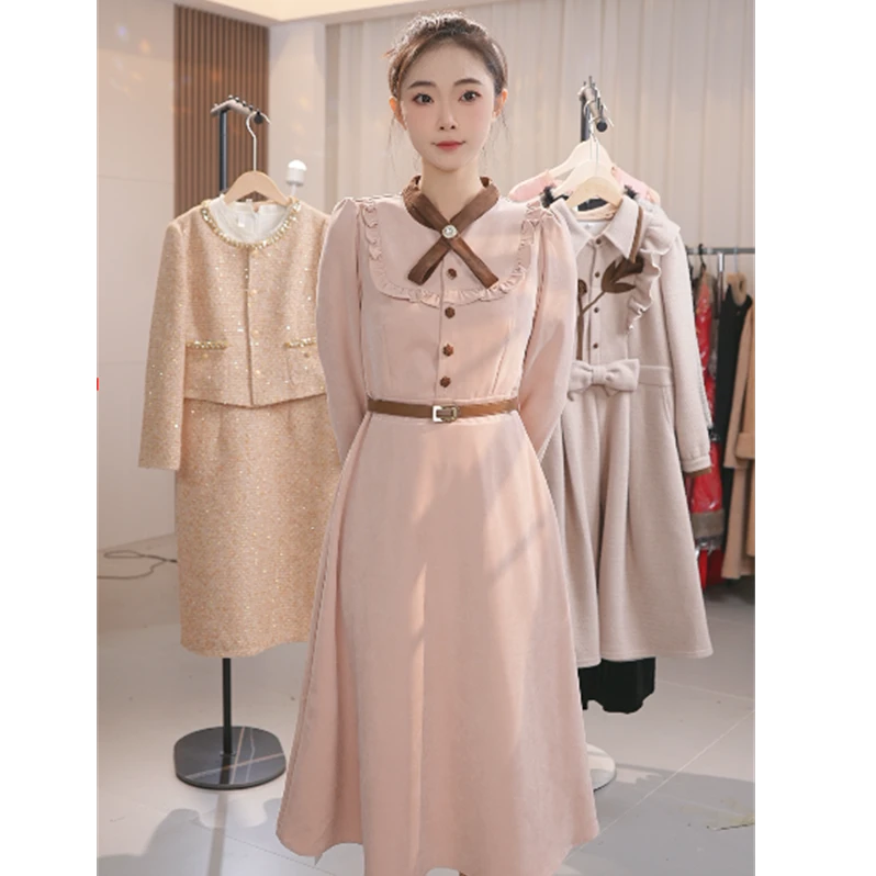 Y1589显瘦修身时尚法式秋冬新款显瘦气质连衣裙