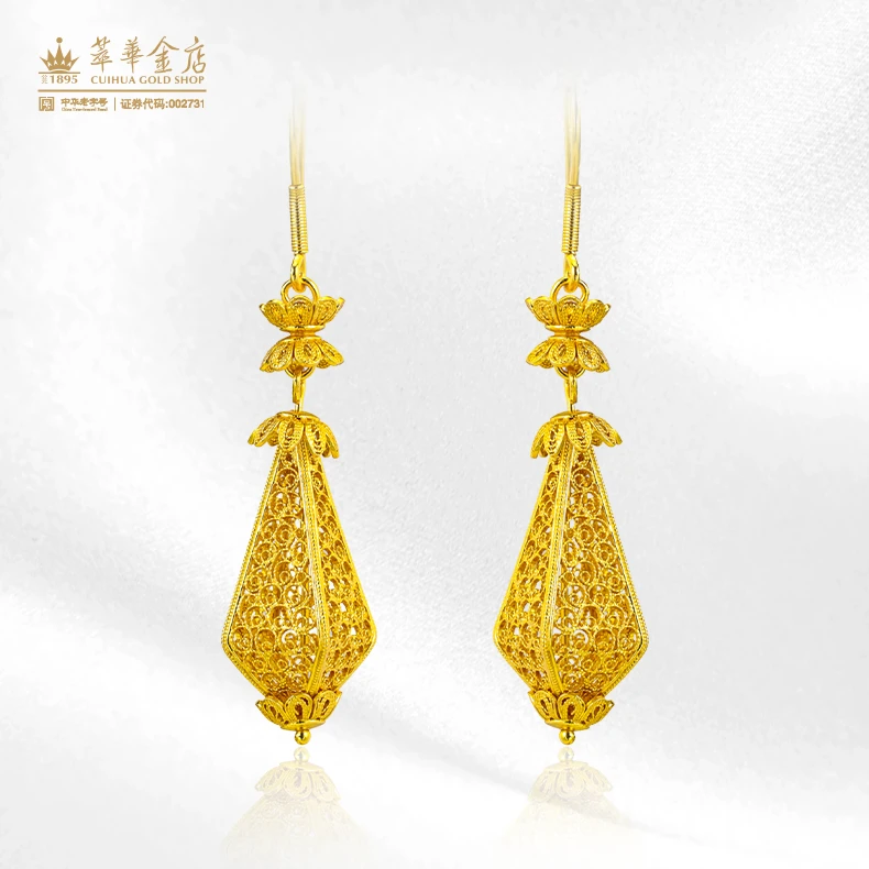 925银耳饰 高级定制款花丝鎏金六棱耳饰 古风复古CHYE0010@2