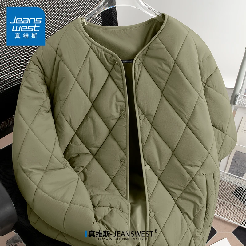 真维斯男士棉服秋冬新款潮牌潮流灰绿色棉衣中性风青少年夹克外套