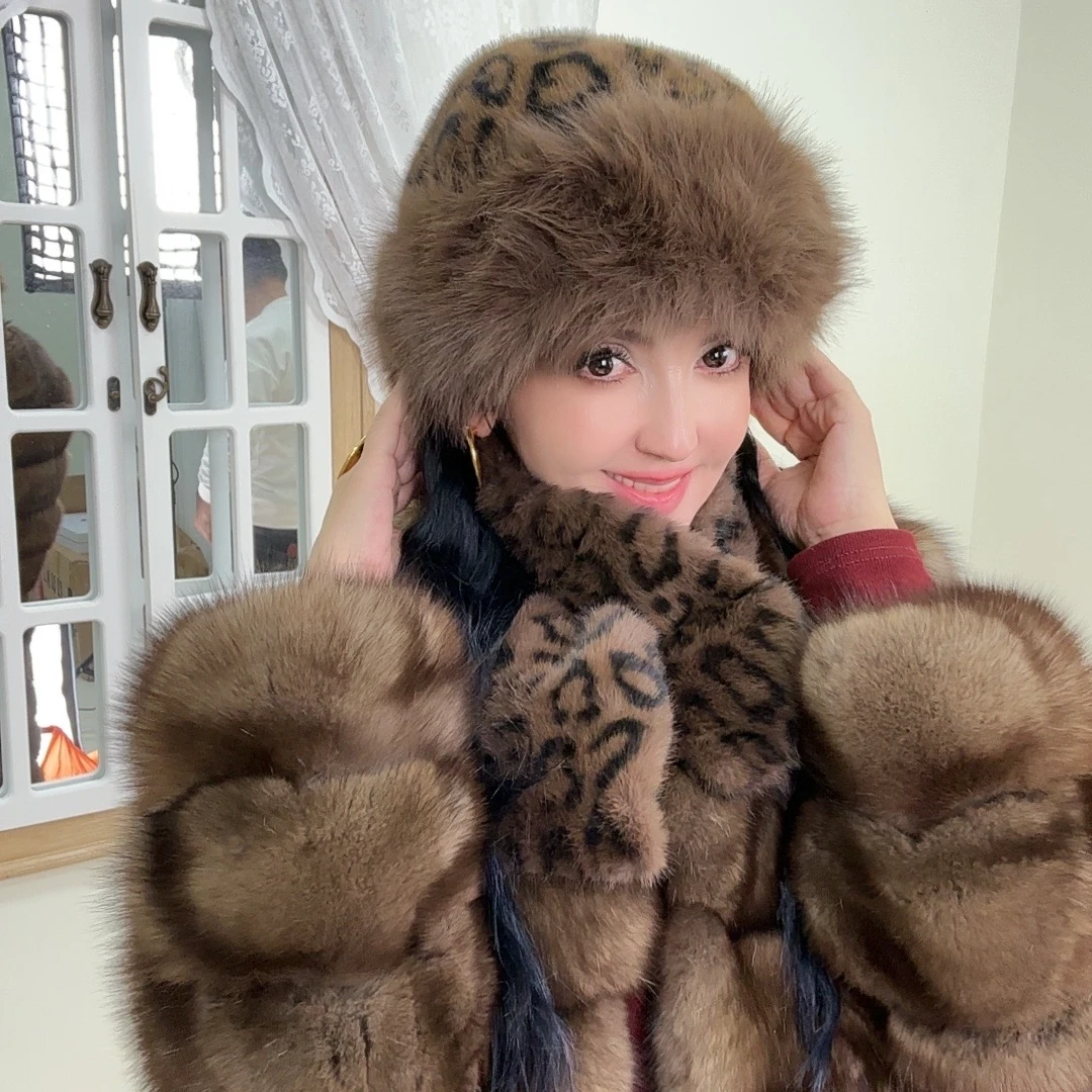 【新疆包邮】nurka毛绒蒙古帽子女秋冬防寒 围脖保暖时尚一套加厚