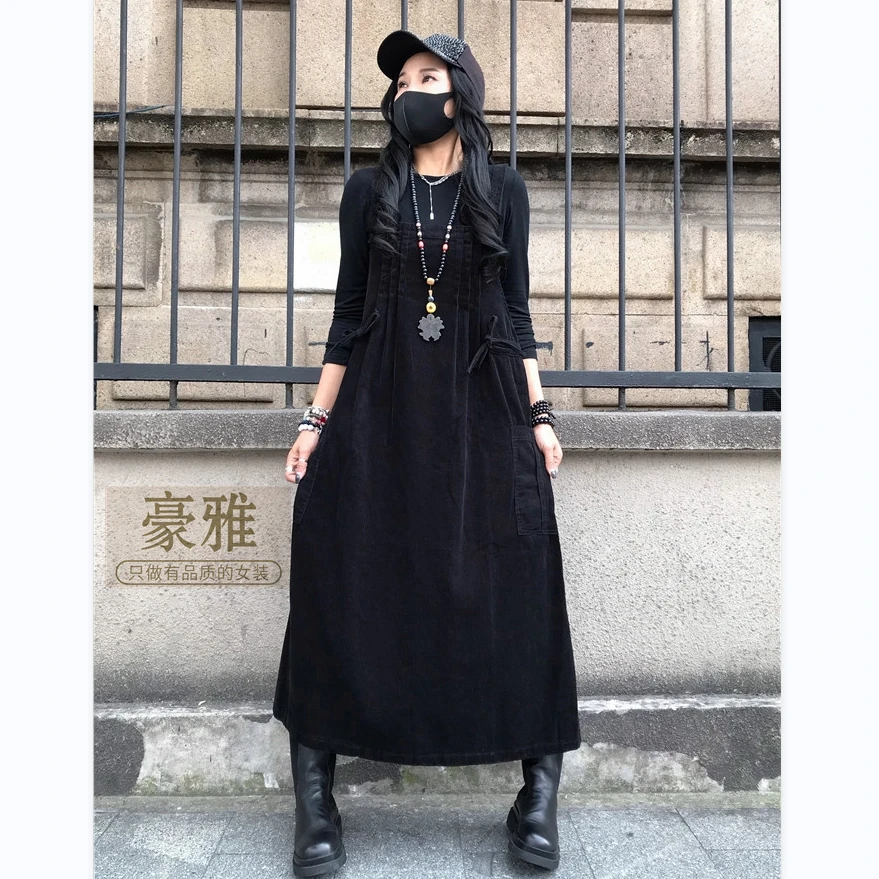 豪雅女装2023秋季新款连衣裙灯芯绒背带裙洋气上档次大码时尚女装