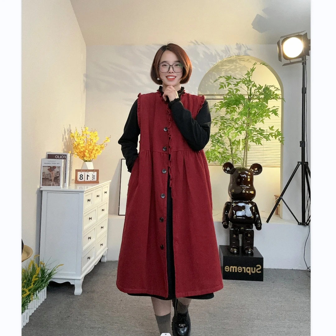 豪雅女装秋冬新款复古加棉马甲裙时尚洋气保暖宽松连衣裙跨年裙子