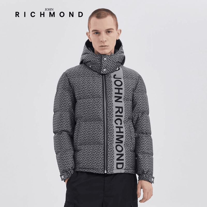 【新年新款】JOHN RICHMOND男装秋冬满印字母白鹅绒羽绒服