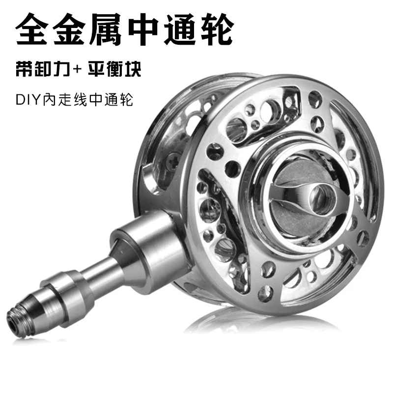 中通轮 内走线台钓竿改中通竿带卸力全金属DIY渔轮中通过线轮渔轮
