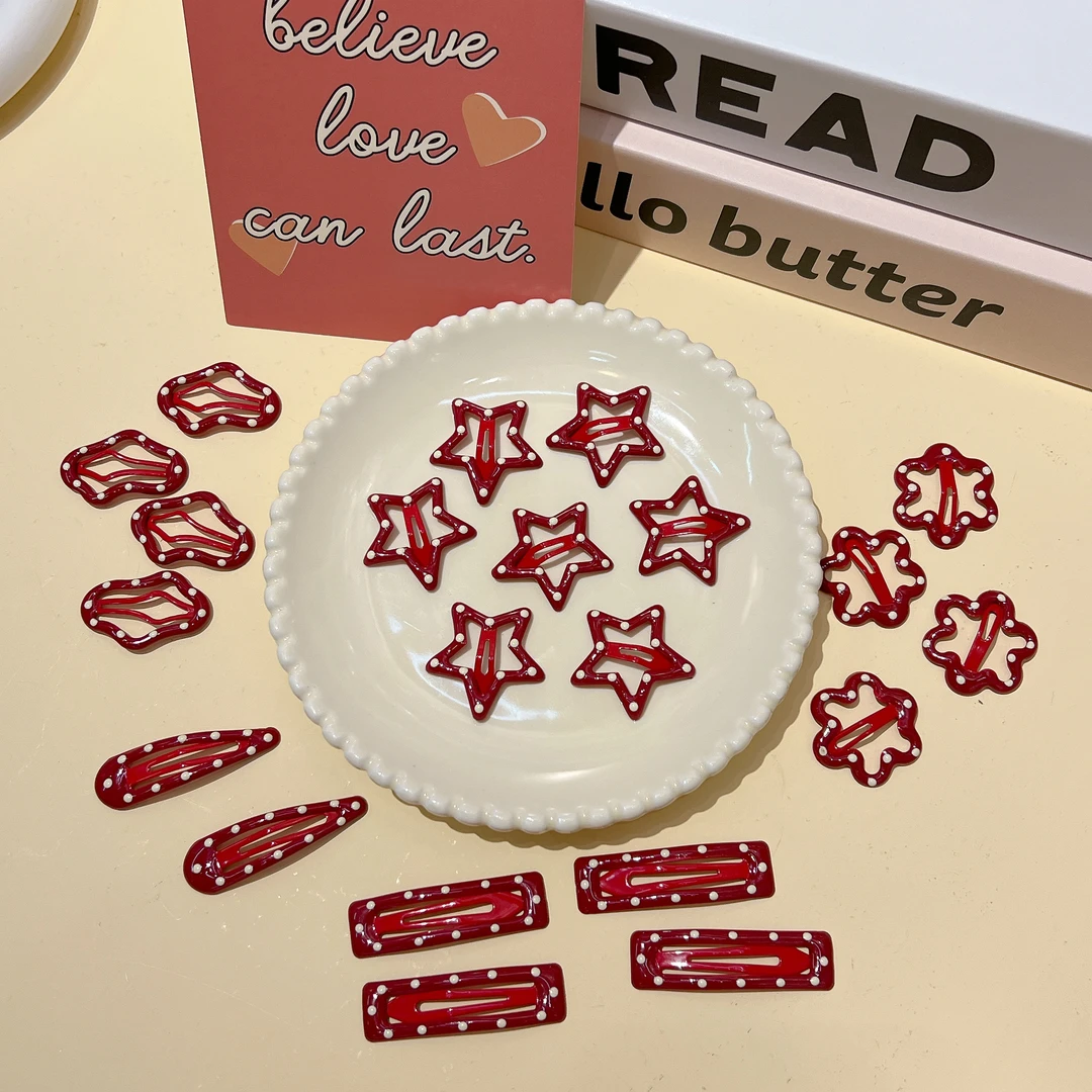 CZ-46【满9.9包邮】红色波点掰掰夹8颗装