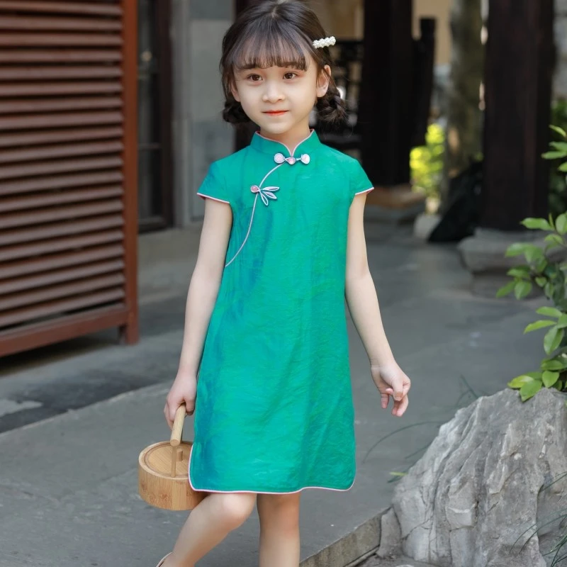 女童旗袍2025新款夏季中国风洋气连衣裙小女孩改良短袖复古旗袍裙