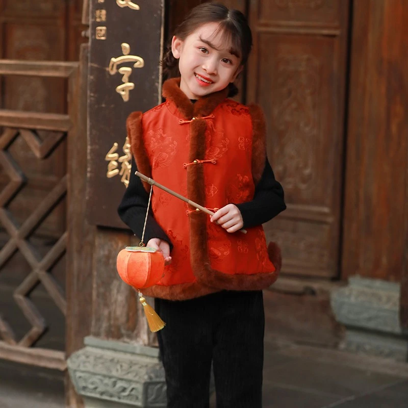 冬季女童中国风马甲宝宝新中式背心宝宝拜年服儿童喜庆汉服过年装