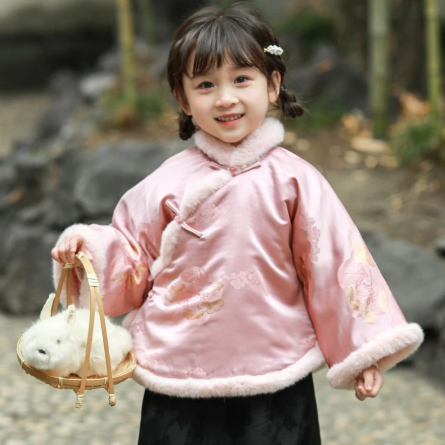 女童中国风童装冬季加棉汉服儿童唐装宝宝旗袍小女孩倒大袖拜年服
