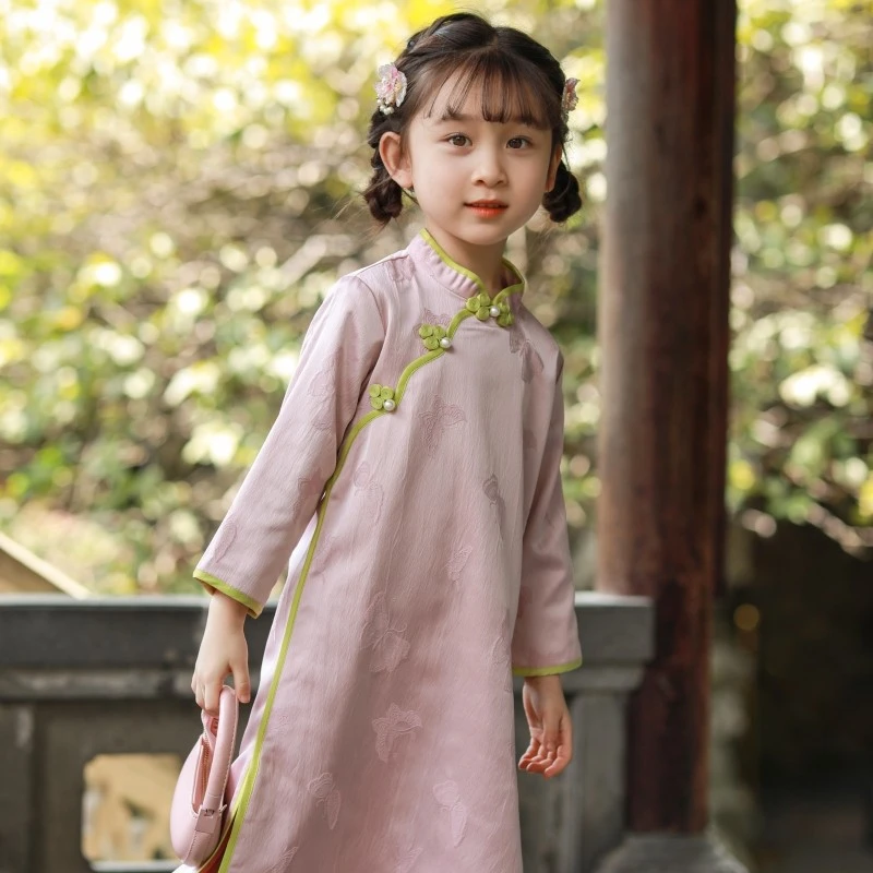 2025秋季新款儿童中国风汉服女童旗袍改良版小旗袍宝宝复古旗袍裙