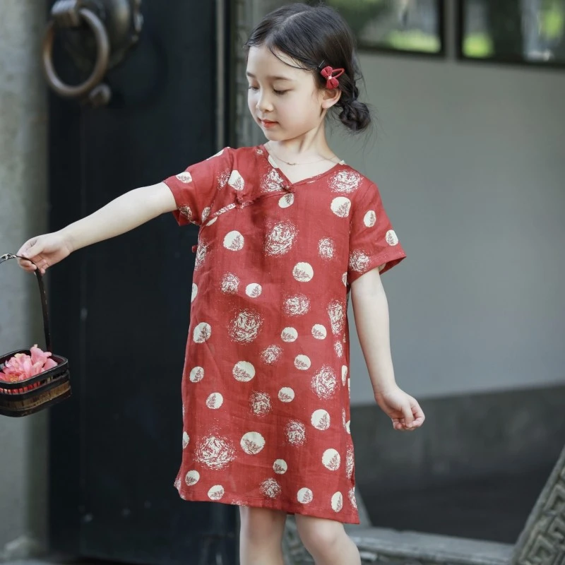 女童旗袍2025轻薄短袖裙夏季新款古风小女孩连衣裙儿童中式公主裙