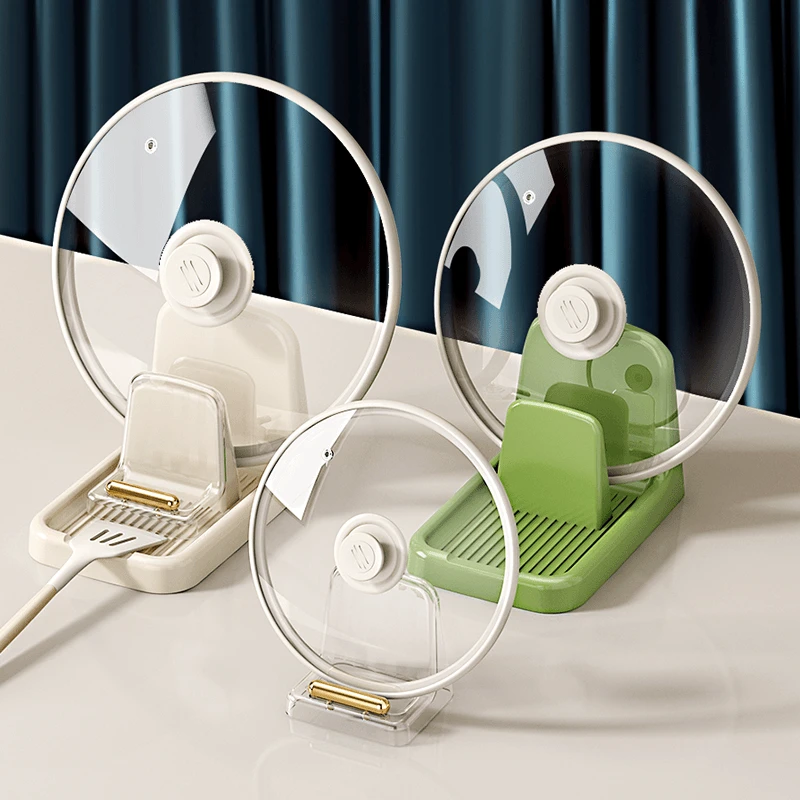 【哈乐熊】奶油风多功能锅盖架厨房台面收纳沥水高颜值汤勺架置物架