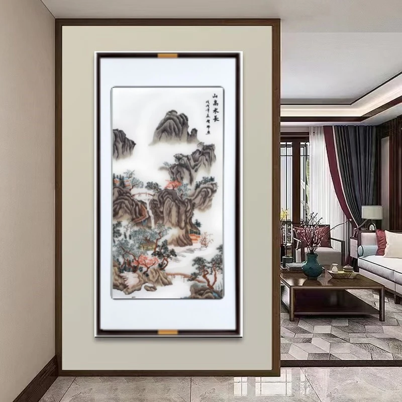 刺绣新中式装饰画客厅现代环保玄关餐厅实木线条结构实物挂画苏绣