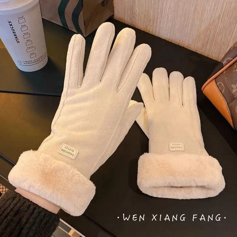 冬季手套女加绒加厚保暖防风防寒触屏弹力可爱韩版骑车开车电动车