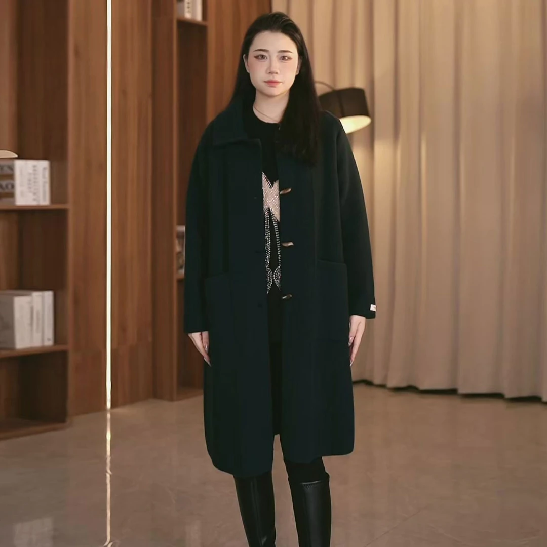 【韩服路】女士大码冬季双面绒风衣中长款宽松气质百搭防风保暖外套