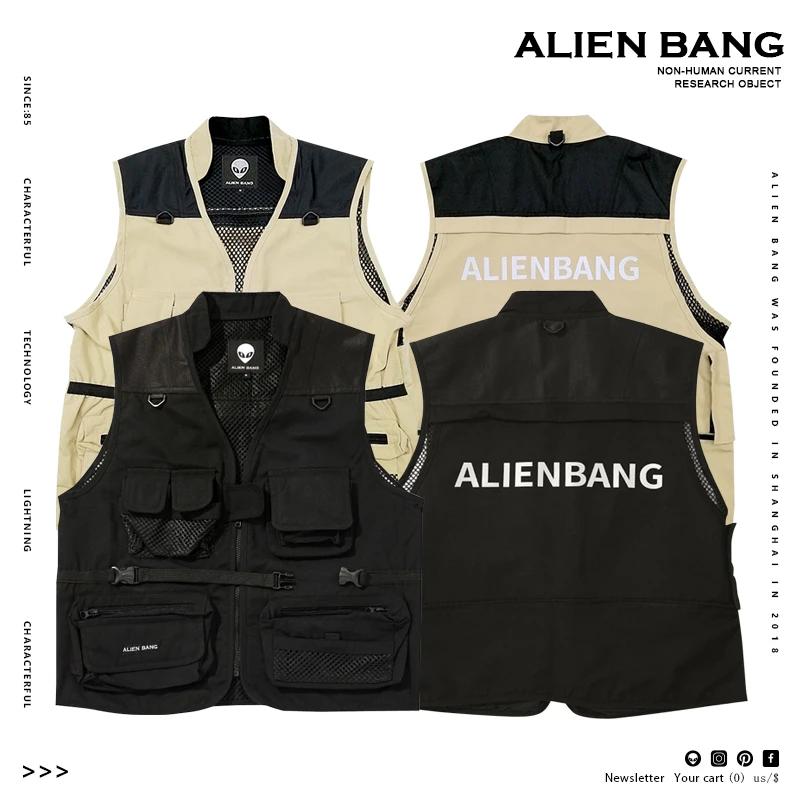 ALIEN BANG原创潮牌工装马甲2023新款马夹外套多口袋战术机能背心