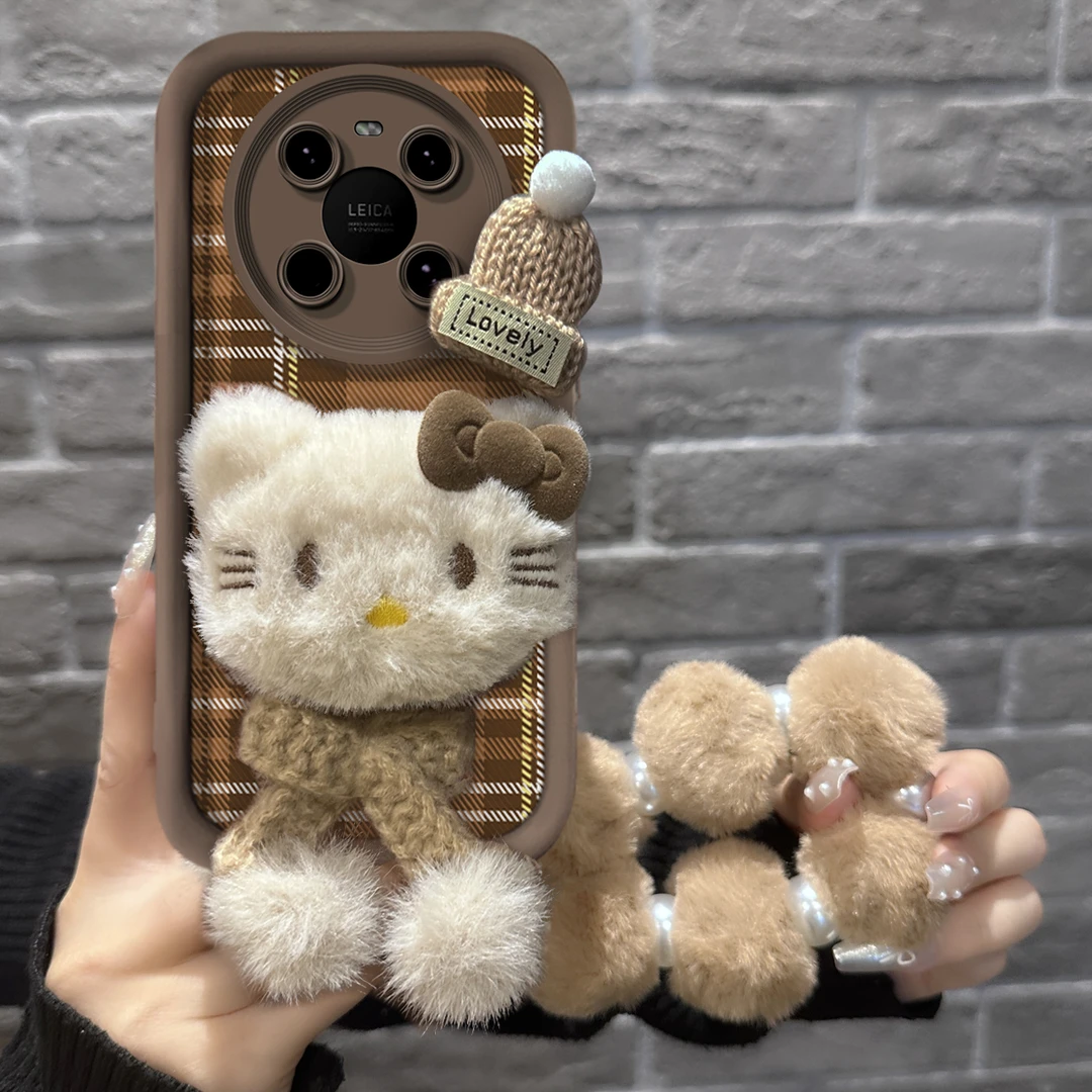 适用于【华为】Mate40Pro/EPro可爱毛绒凯蒂猫新款羊皮硅胶手机壳