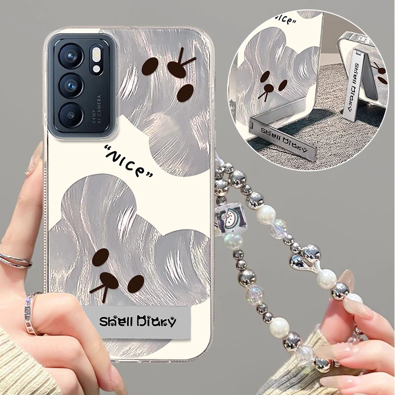 适用于【OPPO】Reno6可爱小熊可爱简约支架款全包防摔手机壳