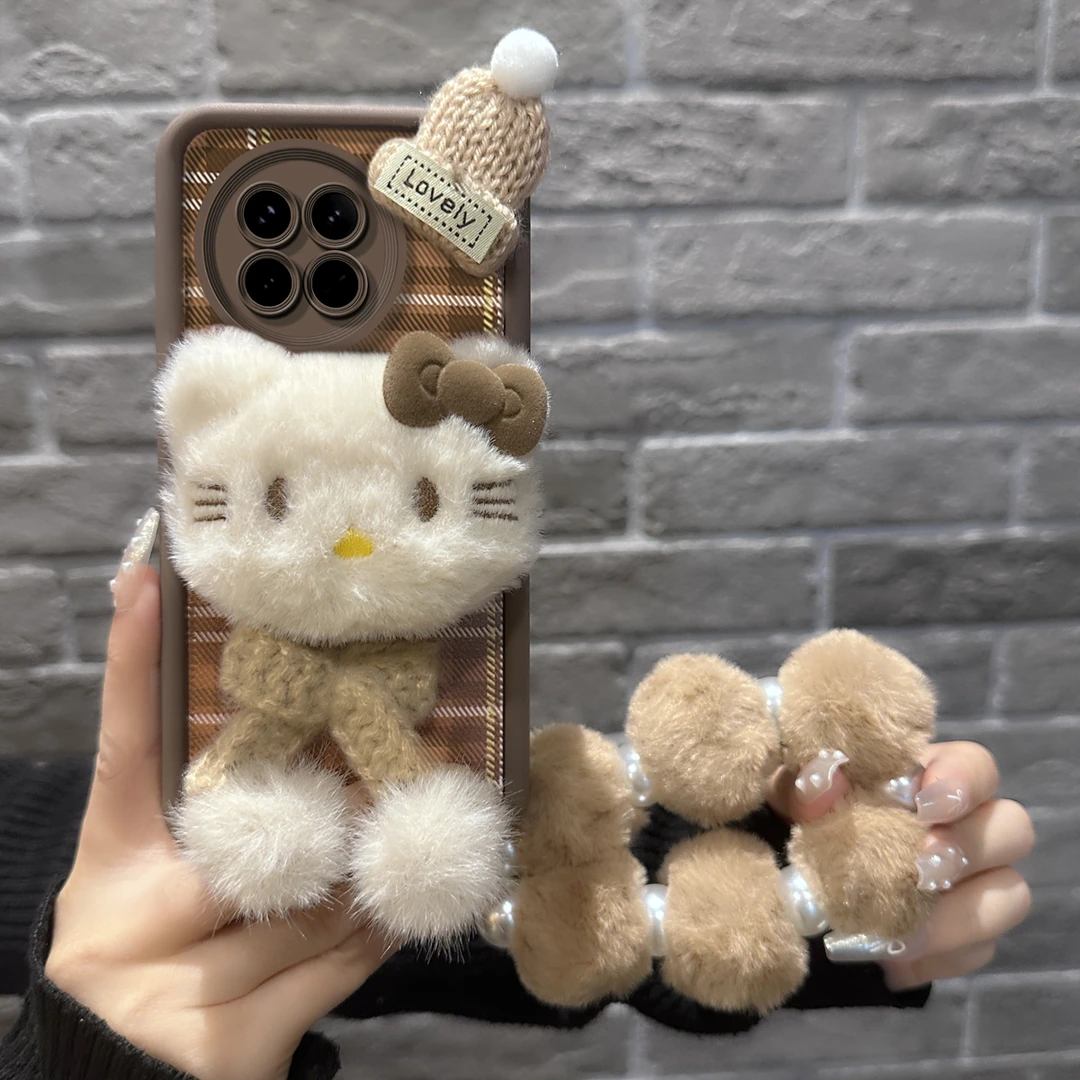 适用于【VIVO】X90/X90S可爱毛绒凯蒂猫新款羊皮硅胶手机壳