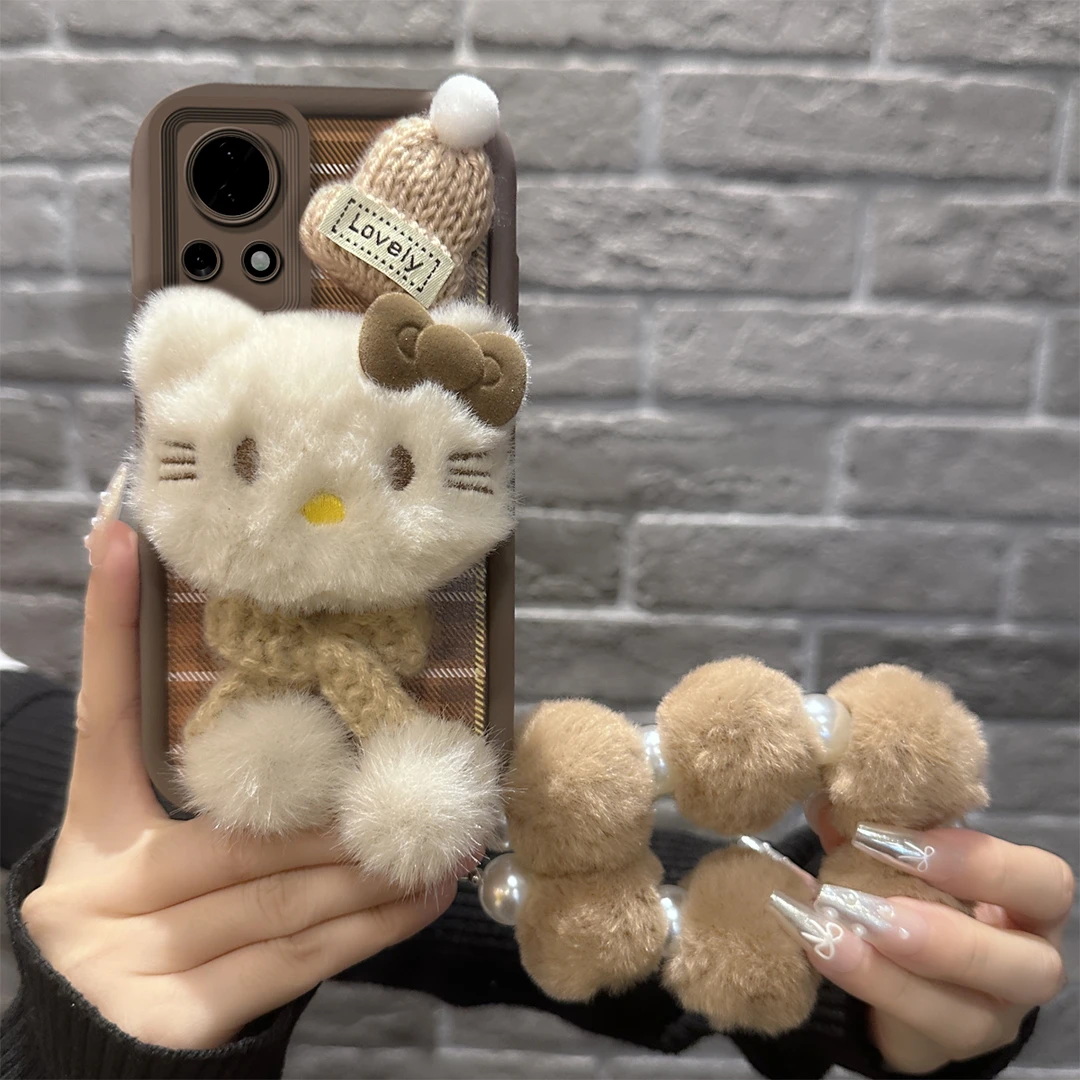 适用于【华为】Nova13可爱毛绒凯蒂猫新款羊皮硅胶手机壳