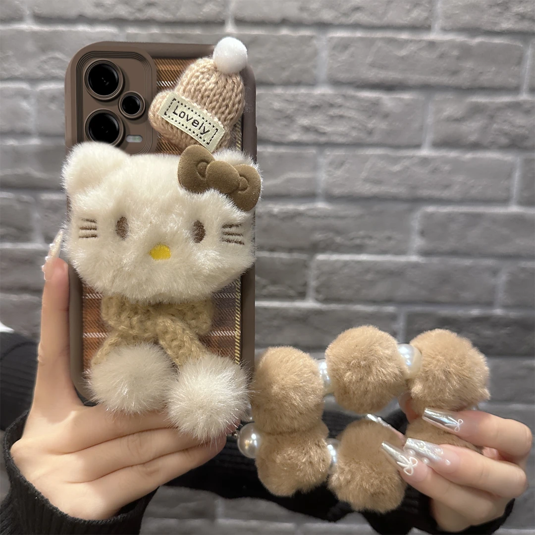 适用于【红米】Note12ProPlus可爱毛绒凯蒂猫新款羊皮硅胶手机壳