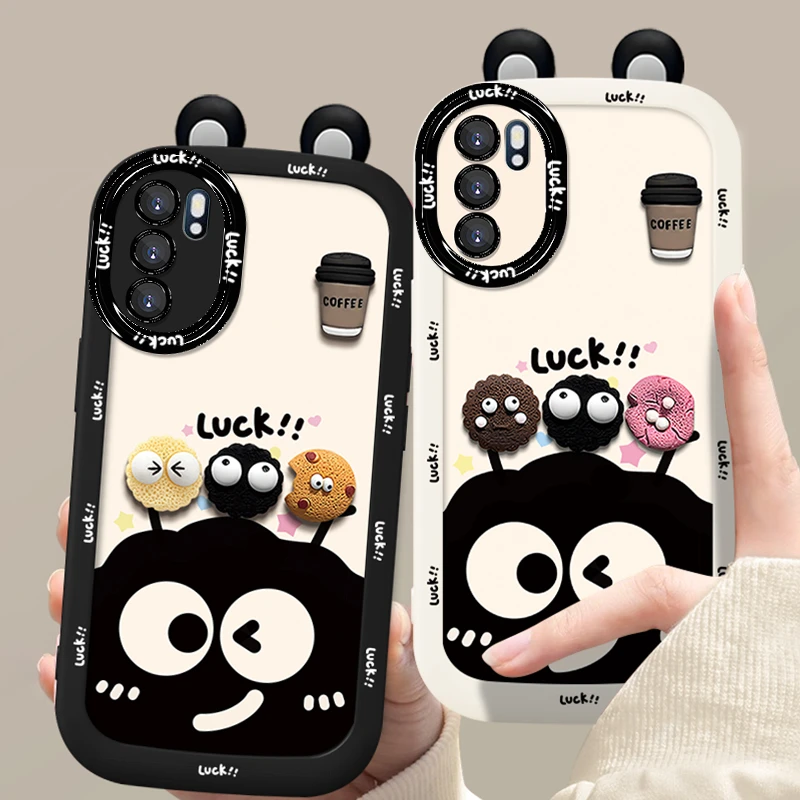 适用于【OPPO】Reno6幸运煤球可爱公仔新款硅胶防摔手机壳