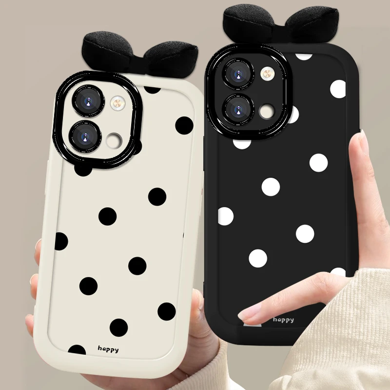 适用于【OPPO】Reno9/Pro简约波点可爱蝴蝶结防摔硅胶手机壳