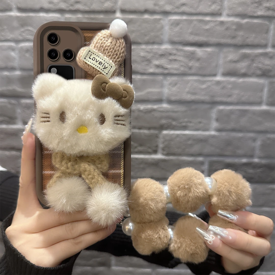 适用于【VIVO】S18pro可爱毛绒凯蒂猫新款羊皮硅胶手机壳