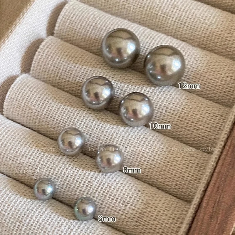 法式复古灰色珠珠耳钉轻奢气质百搭小众耳环高级感耳饰女无耳洞