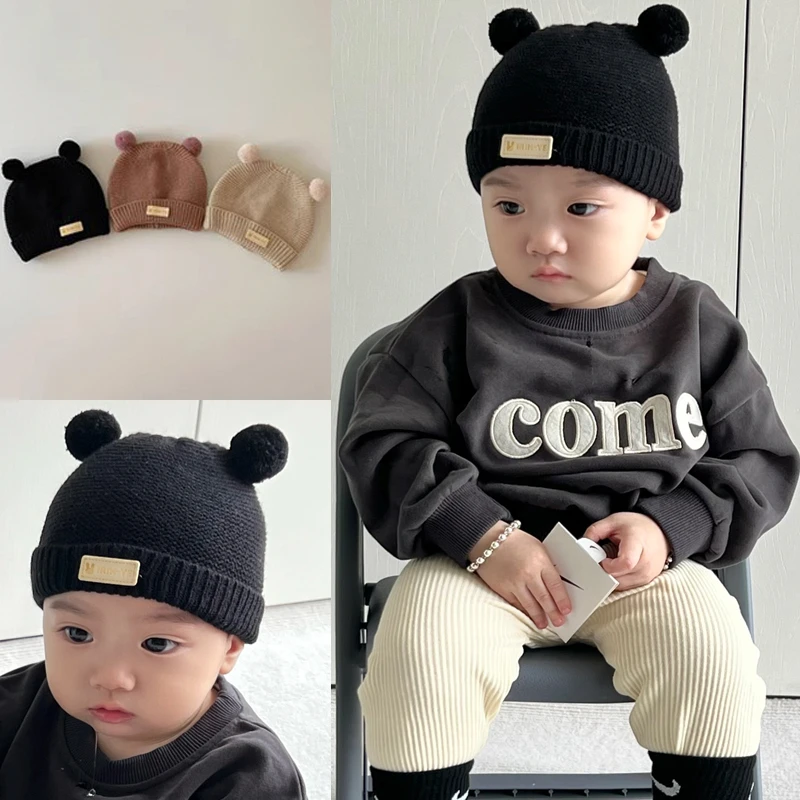 秋冬婴儿毛线帽冬天保暖新生儿初生胎帽套头帽针织帽球球帽婴幼儿