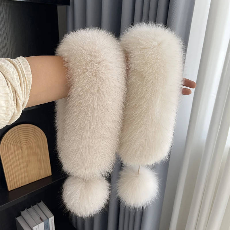 真狐狸毛毛围巾时尚保暖围脖少女风奶茶色秋冬款大衣狐狸毛围脖